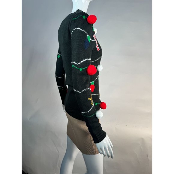 No Boundaries Christmas Garland and Light Sweater Small Black Acrylic - Picture 16 of 16